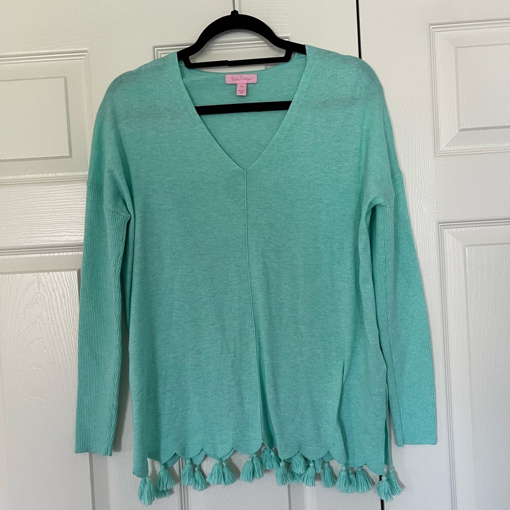Lilly Pulitzer Aqua Tassel Sweater